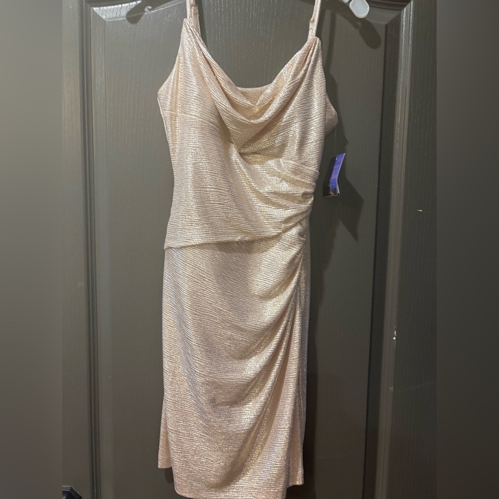 David's Bridal Shimmering Cream Midi Dress Sz 2